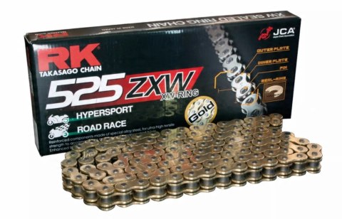 RK ŁAŃCUCH NAPĘDOWY 525ZXW-110 (XW-RING) ZAKUWKA (CLF) W ZESTAWIE KOLOR ZŁOTY (POJEMNOŚĆ: DO 1300 CCM) (46,4 KN)