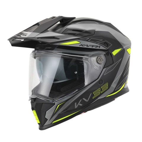 KAPPA 2025/05 KASK KV33 GRAPHIC WIZZARD ENDURO DUAL OFF ROAD Z SZYBĄ I BLENDĄ KOLOR CZARNY SZARY ŻÓŁTY FLUO MATT ROZMIAR 61 / XL