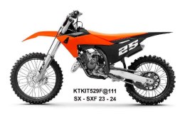 UFO 2025/04 KOMPLET PLASTIKÓW (FULL KIT) Z OSŁONAMI TELESKOPÓW (AMORTYZATORÓW) KTM SX 125 / 250 / 300 TBI '23-'24, SX-F 250 / 35