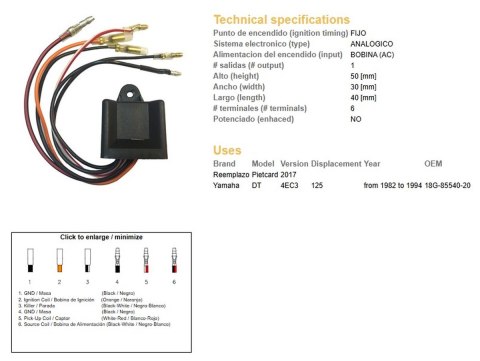 DZE MODUŁ ZAPŁONU CDI YAMAHA DT 125 '82-'94 (OEM-18G-85540-20)