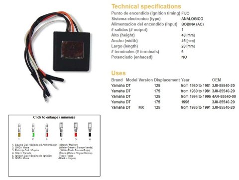 DZE MODUŁ ZAPŁONU CDI YAMAHA DT 125MX '86-'91; DT 175 '80-'96 (OEM-3JO-85540-20, 4AR-85540-00)