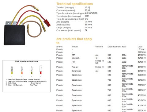 DZE REGULATOR NAPIĘCIA POLARIS 400/500/600/700 SPORTSMAN SCRAMBLER '03-'04 (OEM:4010796, 2203638)