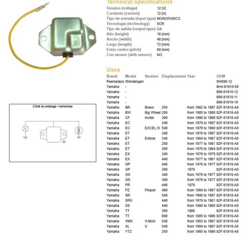 DZE REGULATOR NAPIĘCIA YAMAHA YFS 200 BLASTER '88-'03; YFZ 350 BANSHEE '87-'03; TT 350/600 (OEM-82F-81910-A0)
