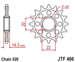 JT ZĘBATKA PRZEDNIA Z GUMĄ BMW G 310 GS / R '16-'24 (STD. -1) (JTF406,15RB) (ŁAŃC. 520)