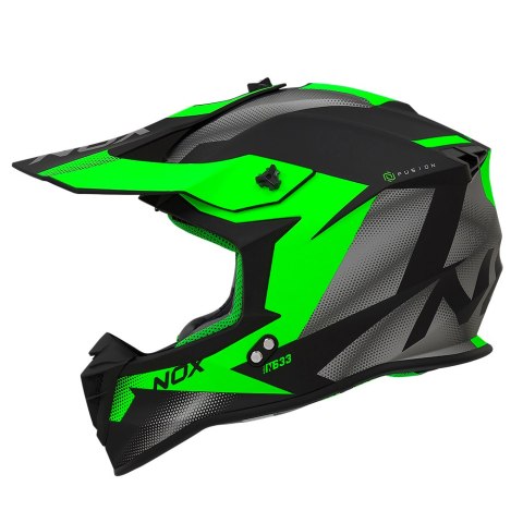 NOX PROMOCJA KASK CROSS / OFFROAD N633 FUSION KOLOR CZARNY MAT/ZIELONY ROZMIAR XL (ZAPIĘCIE MIKROMETRYCZNE)