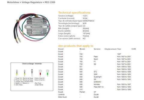 DZE REGULATOR NAPIĘCIA DUCATI 748/750/851/888/900/906/916 '87-'01 (JEDNOFAZOWY, 35A) (ESR510;ESR515)