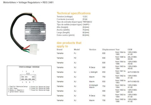 DZE REGULATOR NAPIĘCIA YAMAHA XJ 550/600/650/750/900 '80-'89; XS 650 '78-'83; YX 600 RADIAN '86-'88 (12R-81960-A1-00; 4H7-81960-