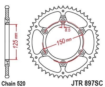 JT ZĘBATKA TYLNA KTM EXC-F (EXCF) 350 / SIX DAYS '24, SMR 450 '23-'24, 690 R ENDURO '19-'24, HUSQVARNA 701 ENDURO '17-'24, FE 35