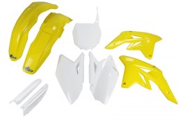 UFO KOMPLET PLASTIKÓW (FULL KIT) Z OSŁONAMI TELESKOPÓW (AMORTYZATORÓW) SUZUKI RMZ 250 '07-'09 KOLOR OEM (BIAŁY/ŻÓŁTY - Z BIAŁĄ T