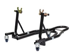 BIKETEC PRO PODNOŚNIK / STOJAK MOTOCYKLOWY POD TYLNE KOŁO TYP-V I TYP-L (POD ROLKI I WAHACZ) NA WÓZKU KOLOR CZARNY (MOŻLIWOŚC ŁA