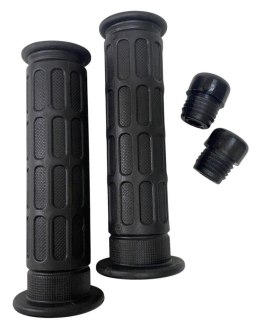 EMGO MANETKI (GRIPY) WZÓR HONDA 22+25MM DŁUGOŚĆ 128MM ( OEM: 53165-390-780, 53166-390-780) KOLOR CZARNY (Z OTWOREM I KORKIEM)