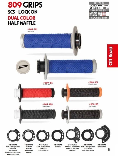 PROGRIP MANETKI PG809 OFF ROAD Z BLOKADĄ SCS LOCK-ON + 7 ADAPTERÓW ROLGAZU (22+25MM) KOLOR SZARY CZARNY DWUSKŁADNIKOWE HALF WAFF