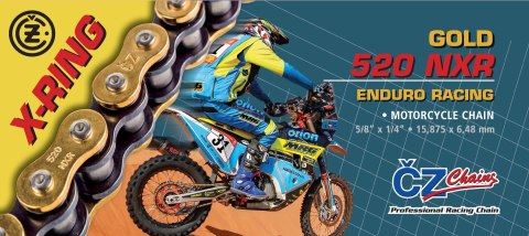 CZ 2025/12 ŁAŃCUCH NAPĘDOWY 520 NXR (120 OGNIW) ACTIVE RING (X-RING) ZŁOTY ENDURO RACING DO 600 CCM (WĄSKI 15,875 X 6,48MM) (35,