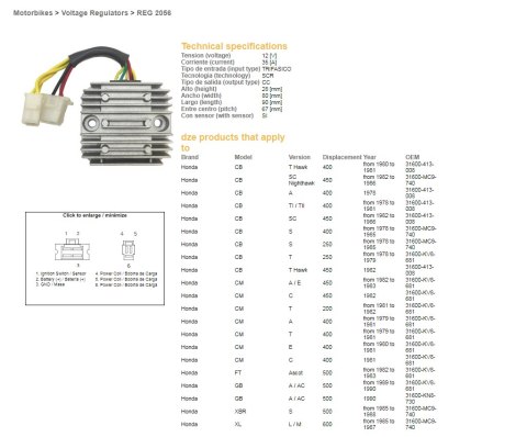 DZE REGULATOR NAPIĘCIA HONDA CB 250/400/450; CX 500; GL500; XL600/LM; XBR 500 (31600-413-008, 31600-MC9-740) (35A) (ESR180)