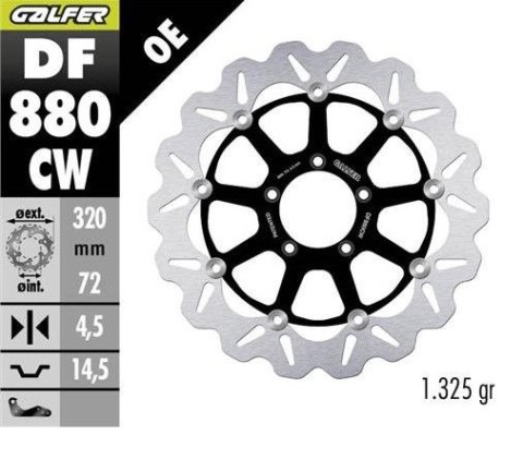 GALFER TARCZA HAMULCOWA PRZÓD DUCATI 749/848/899/959/999 '03-; MONSTER 1100 '09; PANIGALE V2 955 '21- (WAVE FLOATING) (320X72X4,