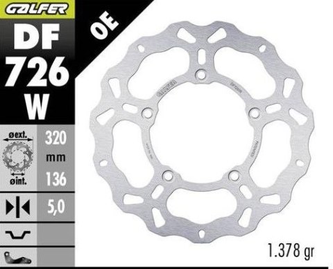 GALFER TARCZA HAMULCOWA TYŁ BMW K 1600GT '11; K 1600 GRAND AMERICA '18- (WAVE FIXED) (320X136X5MM)