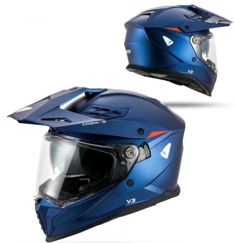 UFO 2026/01 KASK COSMOS OFFROAD / DUAL / TOURER / CROSSOVER Z SZYBĄ, DASZKIEM I BLENDĄ PRZECIWSŁONECZNĄ KOLOR NIEBIESKI/CZERWONY
