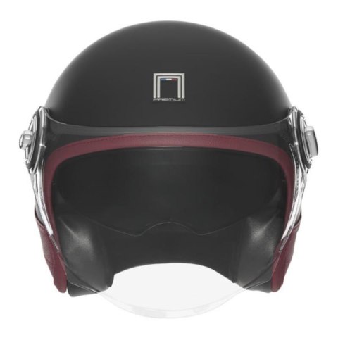 NOX PREMIUM KASK OTWARTY JET HERITAGE LEATHER KOLOR CZARNY MAT/CZERWONY ROZMIAR S
