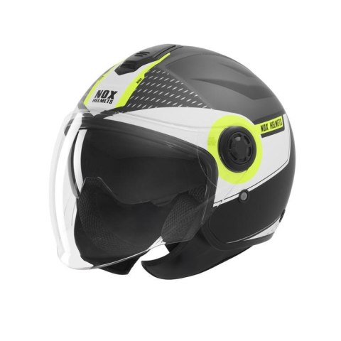 NOX KASK OTWARTY JET Z BLENDĄ N182 ROUND KOLOR CZARNY MAT/ŻÓŁTY FLUO ROZMIAR L