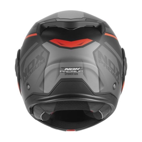 NOX PREMIUM KASK SZCZĘKOWY FLIP-BACK (SZCZĘKA DO TYŁU) Z BLENDĄ SPINNER ARK KOLOR CZARNY MAT/CZERWONY ROZMIAR L