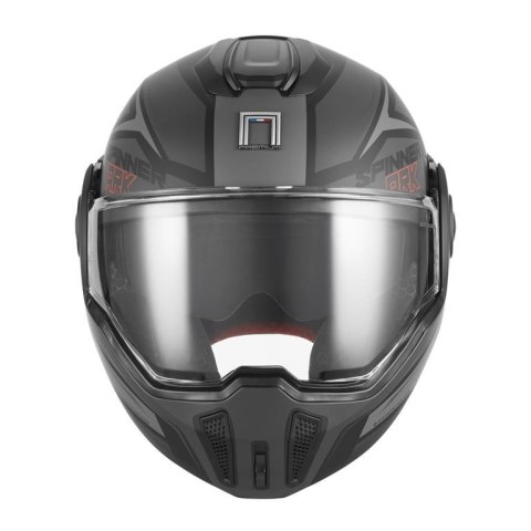 NOX PREMIUM KASK SZCZĘKOWY FLIP-BACK (SZCZĘKA DO TYŁU) Z BLENDĄ SPINNER ARK KOLOR CZARNY MAT/CZERWONY ROZMIAR XL