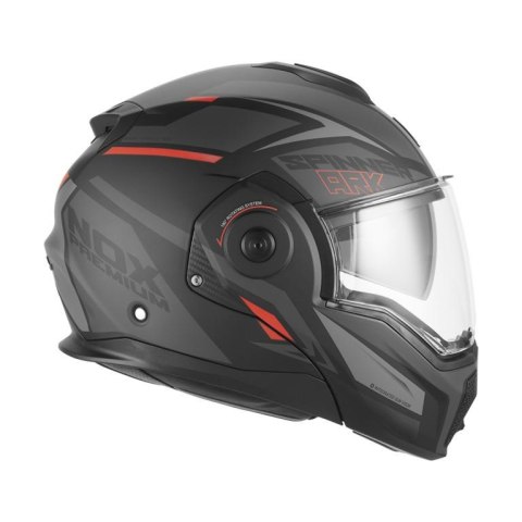 NOX PREMIUM KASK SZCZĘKOWY FLIP-BACK (SZCZĘKA DO TYŁU) Z BLENDĄ SPINNER ARK KOLOR CZARNY MAT/CZERWONY ROZMIAR M