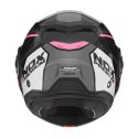 NOX PREMIUM KASK SZCZĘKOWY FLIP-BACK (SZCZĘKA DO TYŁU) Z BLENDĄ SPINNER ARK KOLOR CZARNY/BIAŁY/RÓŻOWY ROZMIAR M