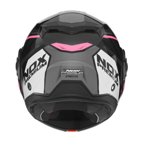 NOX PREMIUM KASK SZCZĘKOWY FLIP-BACK (SZCZĘKA DO TYŁU) Z BLENDĄ SPINNER ARK KOLOR CZARNY/BIAŁY/RÓŻOWY ROZMIAR XS