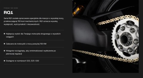 TSUBAKI ŁAŃCUCH NAPĘDOWY 520 RQ1 118 PROFESSIONAL ROAD X-RING CHAIN KOLOR ZŁOTO CZARNY G&B (118 OGNIW, OTWARTY ZAKUWKA W ZESTAWI