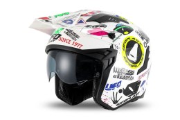 UFO KASK SHERATAN JET / TRIAL Z BLENDĄ PRZECIWSŁONECZNĄ KOLOR BIAŁY / MIX APLIKACJI UFO ROZMIAR L ( ECE 22R06 ) - KOLEKCJA 2025/