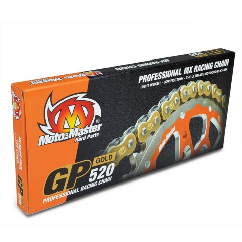 MOTO-MASTER PROMOCJA ŁAŃCUCH NAPĘDOWY GP-520G MX PROFESSIONAL MOTOCROSS RACING CHAIN BEZ ORINGÓW KOLOR ZŁOTY (118 OGNIW, ZAPINKA