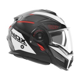 NOX PROMOCJA PREMIUM KASK SZCZĘKOWY FLIP-BACK (SZCZĘKA DO TYŁU) Z BLENDĄ SPINNER ARK KOLOR CZARNY/BIAŁY/CZERWONY ROZMIAR S
