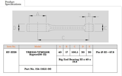 ROYAL RODS KORBOWÓD YAMAHA YFM 250R RAPTOR '08-'13, XT 250 '13-'22, YBR 250 (OEM.1S4-11651-00)