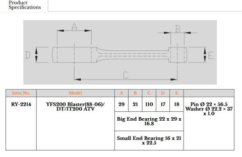 ROYAL RODS KORBOWÓD YAMAHA YFS 200 (YFS200) BLASTER '88-'06