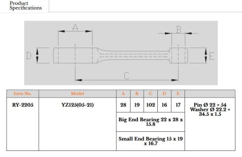 ROYAL RODS KORBOWÓD YAMAHA YZ 125 (YZ125) '05-'21, YZ 125 X '20-'22