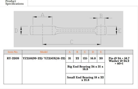 ROYAL RODS KORBOWÓD YAMAHA YZ 250 '99-'26, YZ 250 X '16-'26, FANTIC XX 250 '22-'25 (SWORZEŃ 24x58.7)