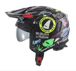 UFO KASK SHERATAN JET / TRIAL Z BLENDĄ PRZECIWSŁONECZNĄ KOLOR CZARNY/MIX APLIKACJI UFO ROZMIAR XS ( ECE 22R06 ) - KOLEKCJA 2025/