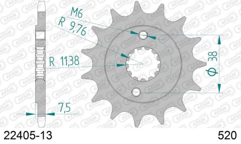 AFAM 2026/04 ZĘBATKA PRZEDNIA 2116 13 SUZUKI LTR 450 '06-'12, LTZ 400 '03-'13, RMX 450 '10-'13, KAWASAKI KFX 400, HYOSUNG TE 450