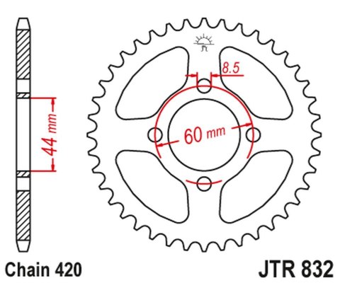 JT ZĘBATKA TYLNA 832 44 YAMAHA FS1 DX '78, YSR 50 '86-92 (83244JT) (ŁAŃC. 420) NA ZAMÓWIENIE