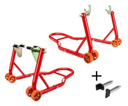 BIKETEC PODNOŚNIK STOJAK MOTOCYKLOWY BIKER X (PRZÓD/TYŁ) TYP-V I TYP- L (NA ROLKI I POD WAHACZ) KOMPLET - KOLOR CZERWONY