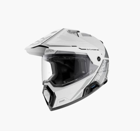 SENA 2026/07 KASK OUTLANDER DUAL SPORT FIBERGLASS Z INTERKOMEM MESH 3.0 DO 2000M ROZMIAR M KOLOR BIAŁY ( ECE R22.06 ) (EL)