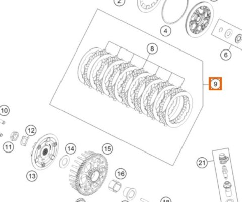 KTM OEM TARCZE SPRZĘGŁOWE Z PRZEKŁADKAMI KTM SX 85 '18-'27, HUSQVARNA TC 85 '18-'27, GAS GAS MC 85 '21-'27