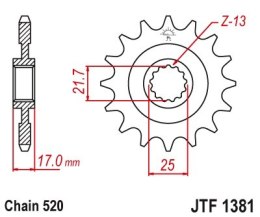 JT ZĘBATKA PRZEDNIA 2042 16 Z GUMĄ HONDA CB 500F/X '13-'15, CBR 500R '13-'15 (204216JTRB) (ŁAŃC. 520)