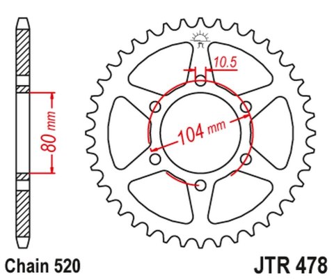 JT ZĘBATKA TYLNA 478 46 KAWASAKI ZX6R (05-13), Z750 (47846JTZBK) (MOŻE BYĆ ZASTĄPIONA PRZEZ 4578 46 JTR1478.46) (ŁAŃC. 520) KOLO