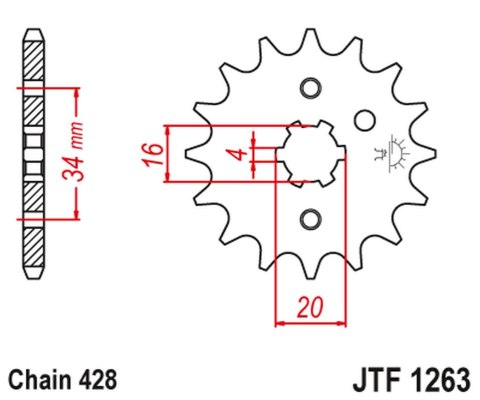 JT ZĘBATKA PRZEDNIA 263 12 SUZUKI RM 80/85, YAMAHA XT 125 R/X (26312JT) (ŁAŃC. 428) JT ZĘBATKA PRZEDNIA 263 12 SUZUKI RM 80/85, YAMAHA XT 125 R/X (26312JT) (ŁAŃC. 428)