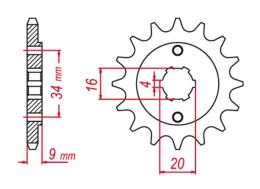 GROSSKOPF WYPRZEDAŻ ZĘBATKA PRZEDNIA 2062 15 YAMAHA YFS200 BLASTER '88-'06 (+2), TT-R230 '05-'20 (+2), DT200 L '85 (+2), HYOSUNG
