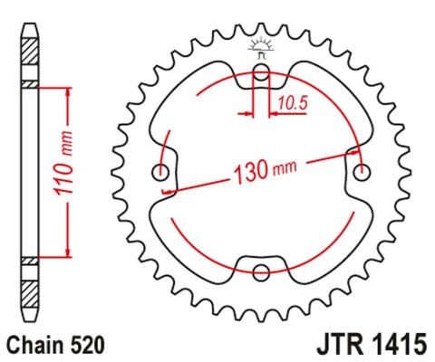 JT ZĘBATKA TYLNA 4303 42 KAWASAKI KSF 450 (KFX 450) '08-14' (ATV) (430342JT) (ŁANC.520) NA ZAMÓWIENIE