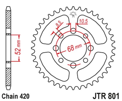 JT ZĘBATKA TYLNA 801 41 SUZUKI RM 50 '78-82, RM 60 '80-83, TS 75 '75-77, KAWASAKI MAX 100, AE 80 '81-92, AR 80 '82-92 (80141JT) 