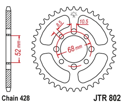 JT ZĘBATKA TYLNA 802 34 SUZUKI SHOGUN 110, GT 80 '81-82, DS 80/JR 80 '80-03 KAWASAKI KM 100'78-82, KD 100 '76-79, KC 100 '80-86,