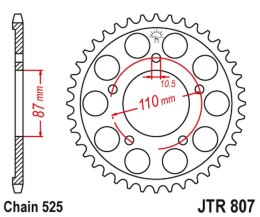 JT ZĘBATKA TYLNA 828 48 SUZUKI GSF 650 BANDIT '07-15,GSX 650F '08-'16 (82848JT) (ŁAŃC. 525) KOLOR CZARNY